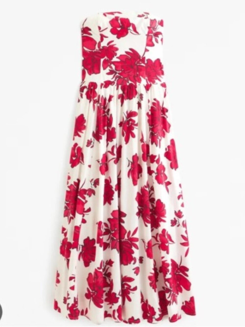 Strapless Drop-Waist Maxi Dress - red floral, XS Petite